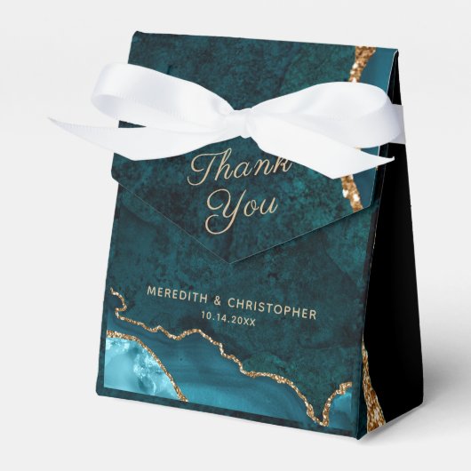 Gouden Blauwgroen Aqua Agate Wedding Bedankdoosjes (Voorkant Zijde)