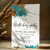 Gouden Blauwgroen Artistic Splash Verjaardagsfeest Kaart