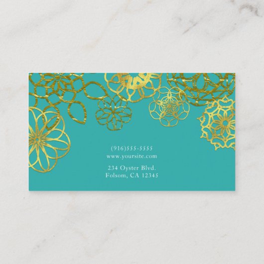 Gouden & Blauwgroen Bloemenmandala's Visitekaartje (Achterkant)