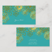 Gouden & Blauwgroen Bloemenmandala's Visitekaartje (Voorkant / Achterkant)