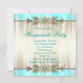 Gouden Blauwgroen Blue Masquerade Party Uitnodigin Kaart (Achterkant)