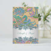 Gouden Blauwgroen Blue Paisley Indiase bruiloft re Kaart (Staand voorkant)