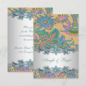Gouden Blauwgroen Blue Paisley Indiase bruiloft re Kaart (Voorkant / Achterkant)