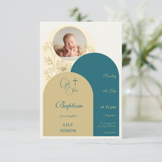 Gouden blauwgroen doop doop RSVP (Staand voorkant)