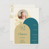 Gouden blauwgroen doop doop RSVP (Voorkant / Achterkant)