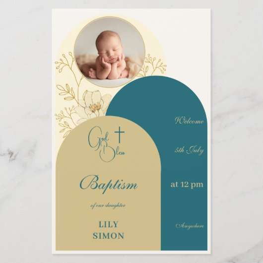 Gouden blauwgroen doop doopmenu (Voorkant)