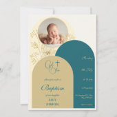 Gouden blauwgroen doop kaart (Voorkant)