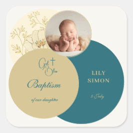 Gouden blauwgroen doop vierkante sticker