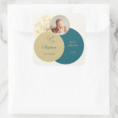 Gouden blauwgroen doop vierkante sticker (Tas)