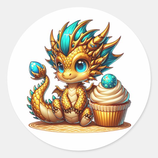 Gouden Blauwgroen Dragon Boy's Birthday Ronde Sticker (Voorkant)