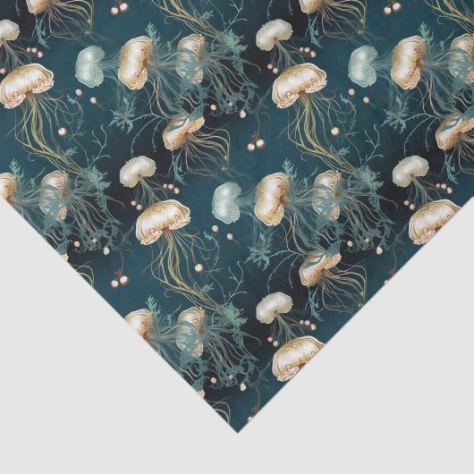 Gouden & Blauwgroen Etherische Kwallen Tissuepapier (Detail)