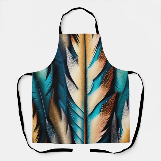 Gouden & Blauwgroen Feather Art Schort (Voorkant)