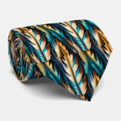 Gouden & Blauwgroen Feather Art Stropdas (Opgerold)