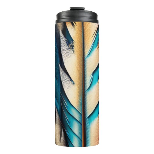 Gouden & Blauwgroen Feather Art Thermosbeker (Voorkant)
