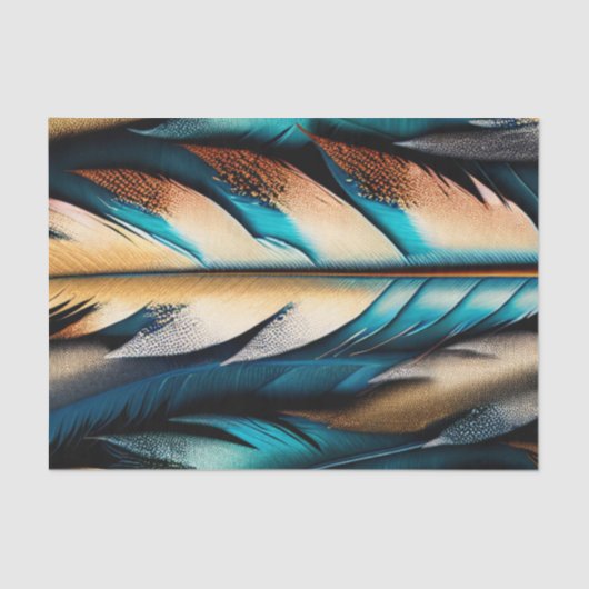 Gouden & Blauwgroen Feather Art Tissuepapier (Voorkant)