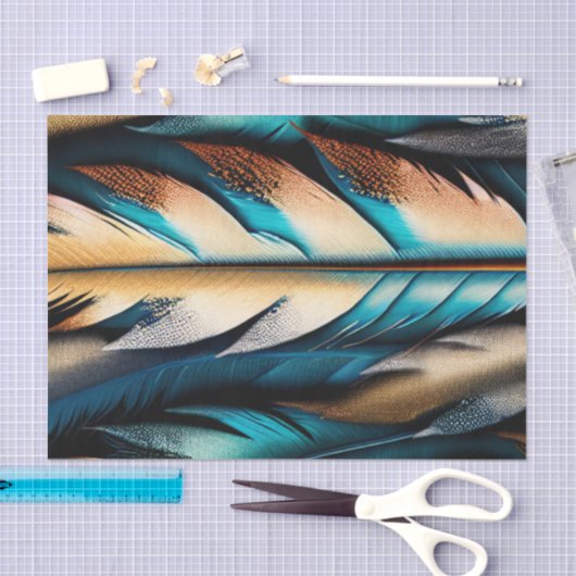 Gouden & Blauwgroen Feather Art Tissuepapier (Craft)