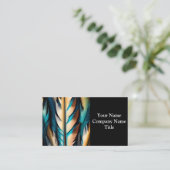 Gouden & Blauwgroen Feather Art Visitekaartje (Staand voorkant)