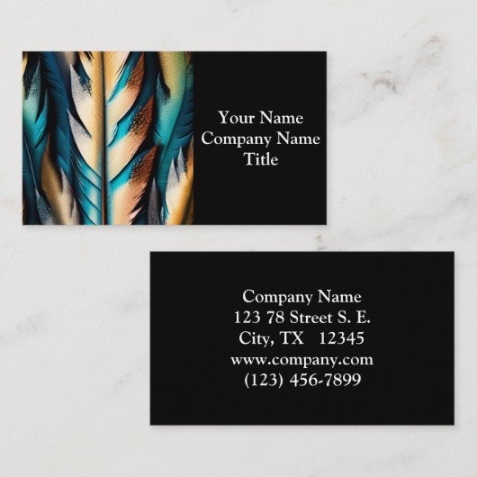 Gouden & Blauwgroen Feather Art Visitekaartje (Voorkant / Achterkant)