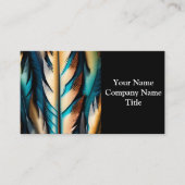 Gouden & Blauwgroen Feather Art Visitekaartje (Voorkant)