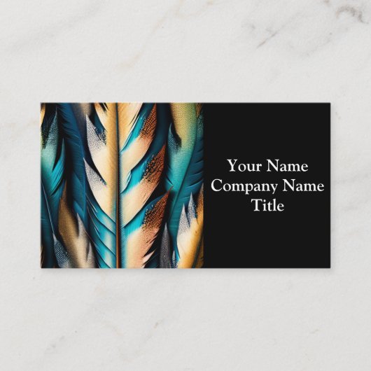 Gouden & Blauwgroen Feather Art Visitekaartje (Voorkant)