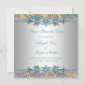 Gouden Blauwgroen Paisley Indiase bruiloft Save th Save The Date (Achterkant)