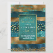 Gouden, blauwgroen penseelstreken bruiloft paar's  kaart (Voorkant)