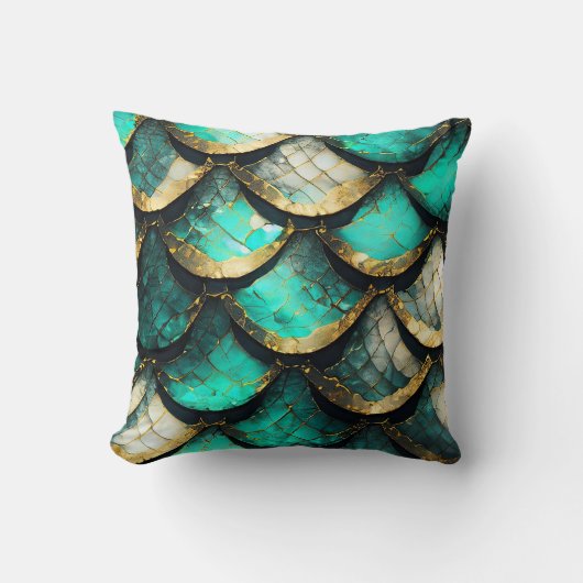 Gouden Blauwgroen weelde: Mermaid Tail Pattern Kussen (Voorkant)