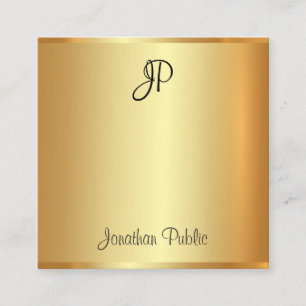Gouden blik Moderne Handgeschreven Monogrammed Scr Vierkante Visitekaartje
