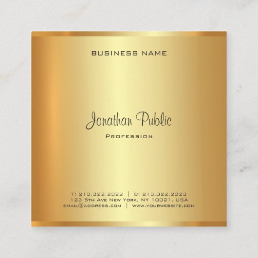 Gouden blik Moderne Handgeschreven Monogrammed Scr Vierkante Visitekaartje (Achterkant)