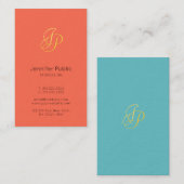 Gouden blik Monogram Moderne Elegante Kleuren Sjab Visitekaartje (Voorkant / Achterkant)