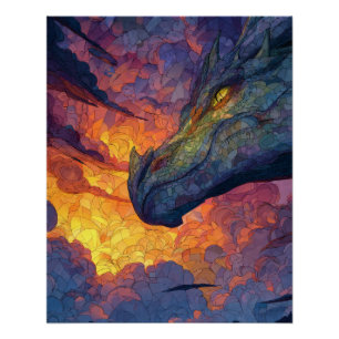 Gouden blik Zonsondergang Draak Fantasie Kunst Perfect Poster
