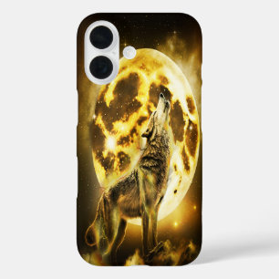 Gouden Bliksem Wolf iPhone 16 Hoesje