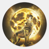 Gouden Bliksem Wolf Ronde Sticker (Voorkant)