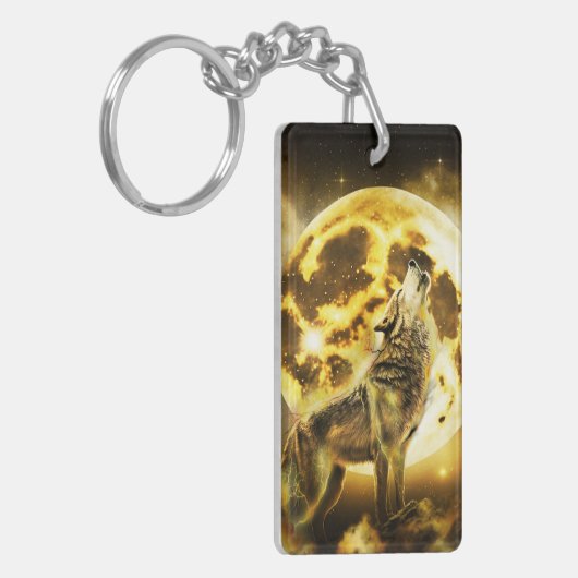 Gouden Bliksem Wolf Sleutelhanger (Voorkant Links)