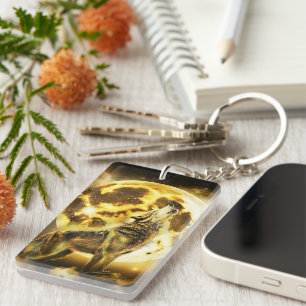 Gouden Bliksem Wolf Sleutelhanger