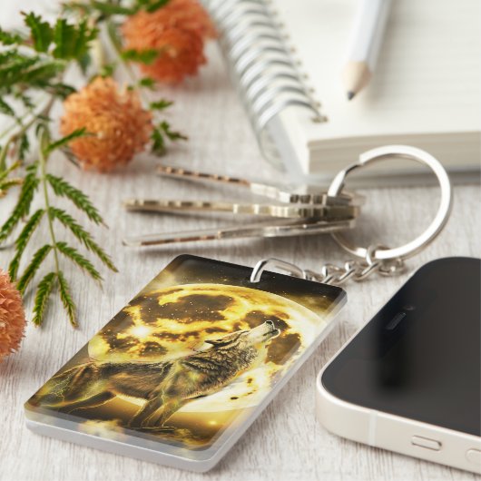 Gouden Bliksem Wolf Sleutelhanger (Voorkant Rechts)