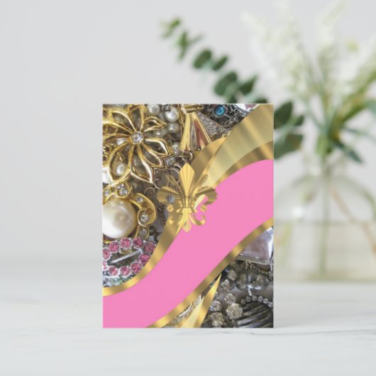 Gouden bling fleur de lys briefkaart (Staand voorkant)