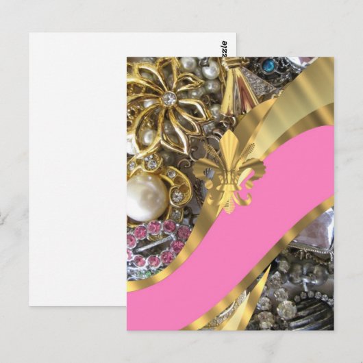 Gouden bling fleur de lys briefkaart (Voorkant / Achterkant)