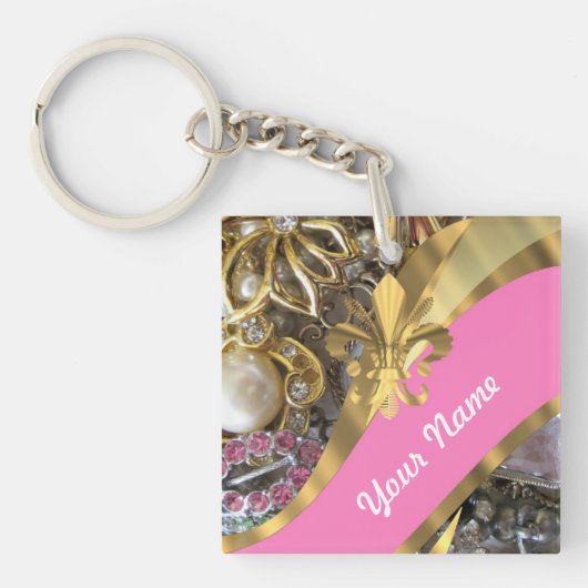 Gouden bling fleur de lys sleutelhanger (voorkant)