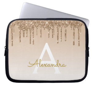 Gouden Bling   Luxe Sparkly schittert Monogram Laptop Sleeve