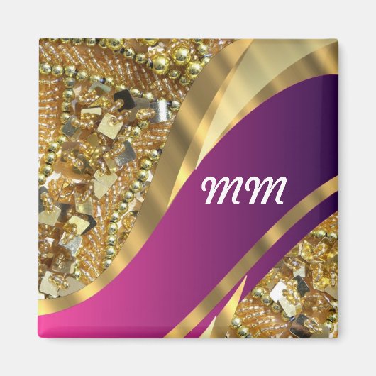 Gouden bling & magenta werveling magneet (Voorkant)