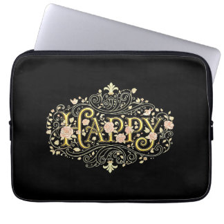 Gouden Bliss: Elegante Bloemige Gelukkig Laptop Sleeve