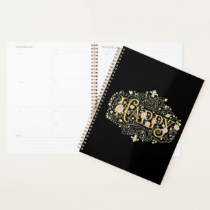 Gouden Bliss: Elegante Bloemige Gelukkig Planner