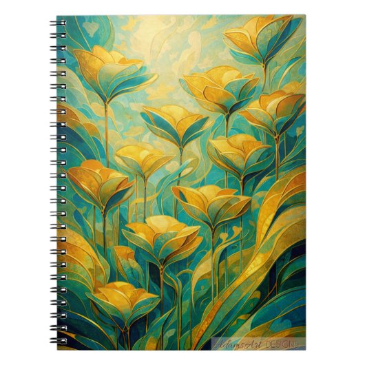 Gouden Bloei Abstracte Bloem Notitieboek (Voorkant)