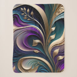 Gouden Bloei - Diep Paarse en Teal Abstracte Flora Sherpa Deken