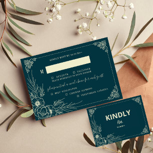 Gouden Bloei Drie 3 Maaltijd Keuze Bruiloft RSVP Kaartje