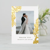 Gouden Bloei Folie Dank Je Folie Uitnodiging (Staand Voorkant)