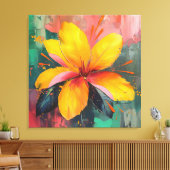 Gouden Bloei – Levendige Abstracte Bloemexpressie Canvas Afdruk (Insitu (Woonkamer))