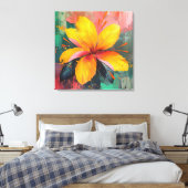 Gouden Bloei – Levendige Abstracte Bloemexpressie Canvas Afdruk (Insitu (Slaapkamer))