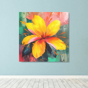Gouden Bloei – Levendige Abstracte Bloemexpressie Canvas Afdruk